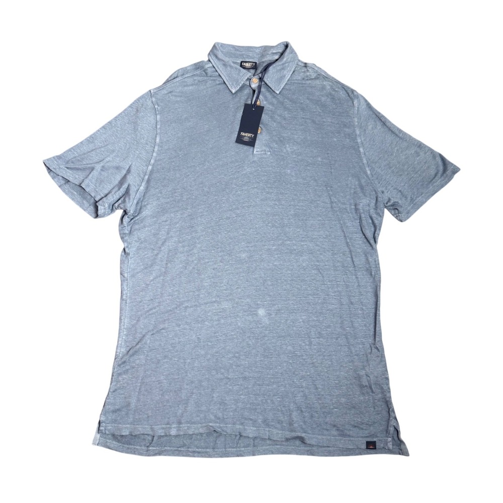 Faherty Reserve Slub Polo Linen Shirt Coastal Casual Large